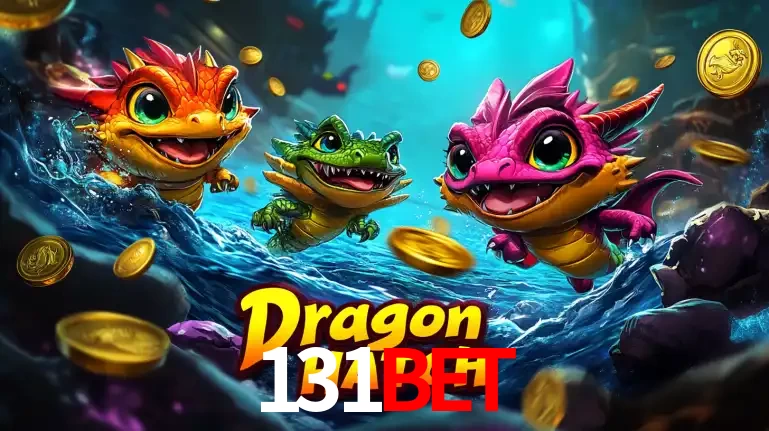 Arte promocional do jogo Dragon Hatch com três adoráveis dragões bebês nadando entre moedas de ouro, um dos slots mais divertidos para jogar no cassino 131bet.